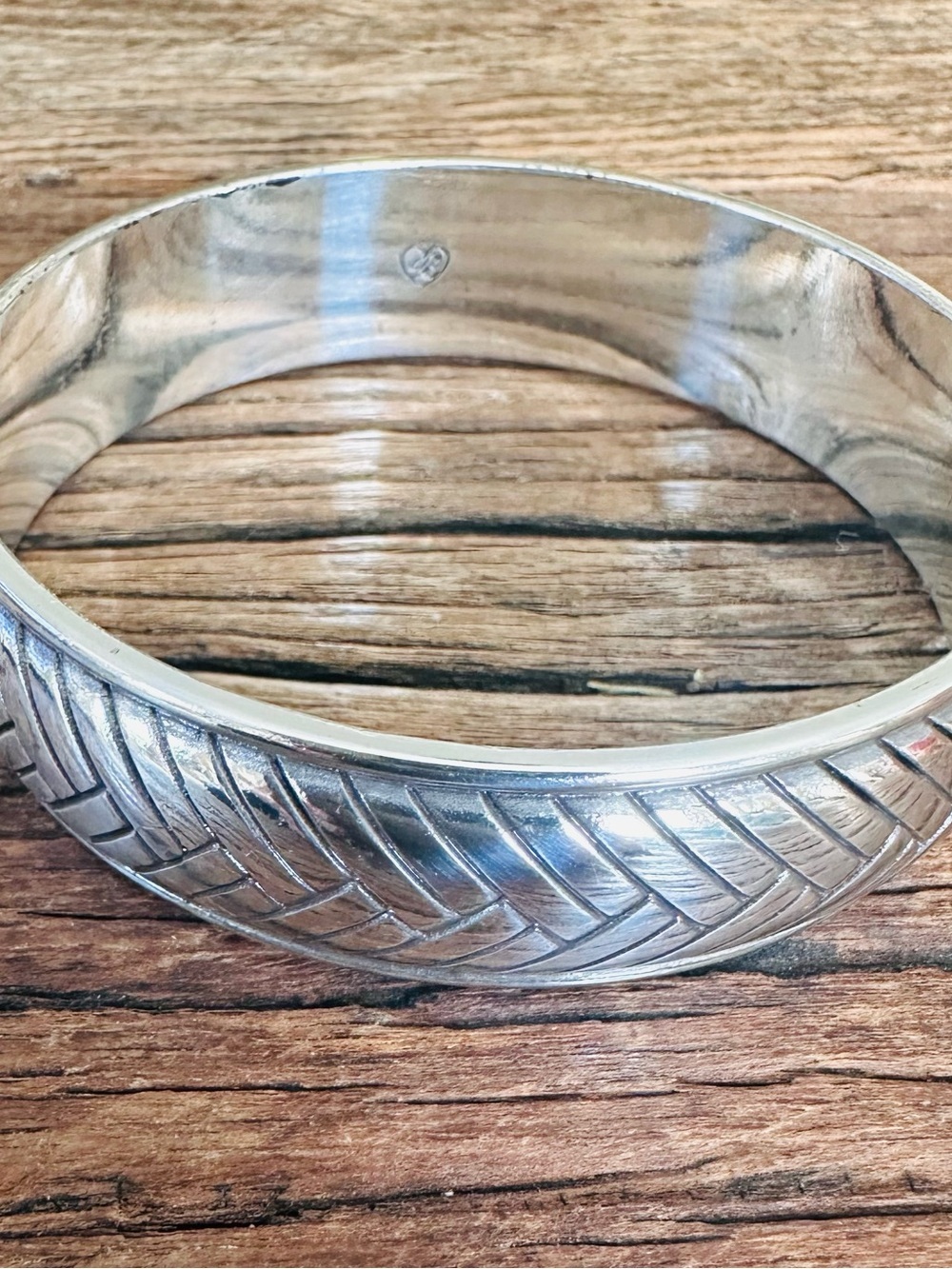 Brighton Silver Plated Carved Herringbone Bangle Bracelet